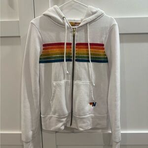 White Aviator Nation classic striped hoodie